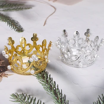 1 Srebrna, Zlata Barva Mini Krono Torto Pokrivalo Kristalno Pearl Tiara Otrok Lase Okraski Za Poroko, Rojstni Dan Dekoracijo Vroče