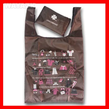 (100 kozarcev/veliko) 210 D zložljiva rjava najlon nakupovalno vrečko za večkratno uporabo