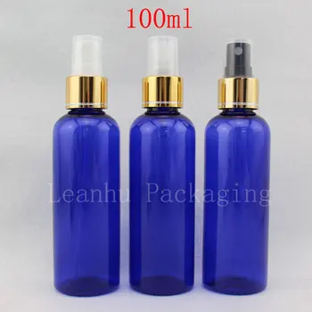 100 ml X 50 krog prazno modra kozmetični spray steklenico z zlatim ovratnikom 100cc parfumi škropilnica črpalke vsebnik steklenico za toaletne vode