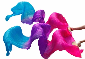 100% svila ples trebuh ventilatorjev ročno barvana ples trebuh navijači 180x90cm dolgo navijači ples trebuh pribor Rose+Purple+Turkizno Barvo