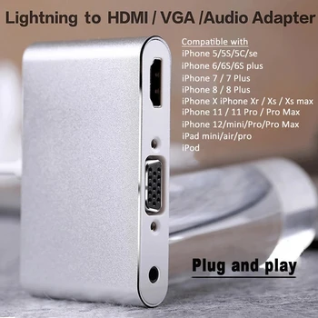 1080P HDTV OTG Kabel Lightning za VGA, Avdio-Video, HDMI je združljiv Tok Podaljša Za iPhone 12 11X/XS/8P/8/7P/iPad Zrak/Mini/iPod