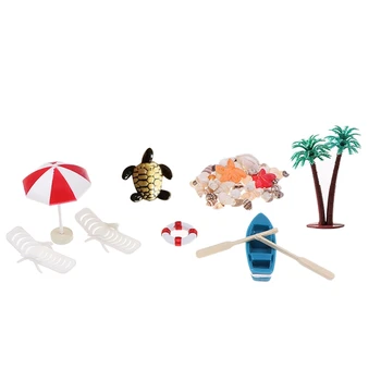 10Pcs/Set Mini ležalnik na Plaži Dežnik Čoln Lupini Kompleti Za Lutke Življenje Prizorov Dekoracijo Opremo
