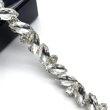 10Yards Nosorogovo Kristalno Verige Bling Diamante Srebro Clear Diamond Trim Traku Ogrlica Aplicirano Gem Iskrico Poročno Obleko