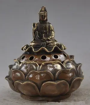 15 cm * / Kitajskega budističnega medenina l guanyin bodhisattva lotus kadila gorilnik