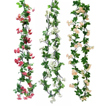 180 cm Svile Rose Ivy Trte, Umetno Cvetje Ponaredek Rastlina Okrasne Visi Rattan Steno, Pristavim Garland za Poročno Dekoracijo Doma