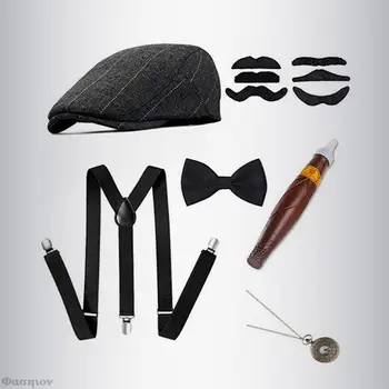 1920 20S Cosplay Gangster Nastavite Moških Stranka Rekviziti Berets Cigar Suspender žepna ura Gatsby Kopalke Dodatki Set Cosplay DIY