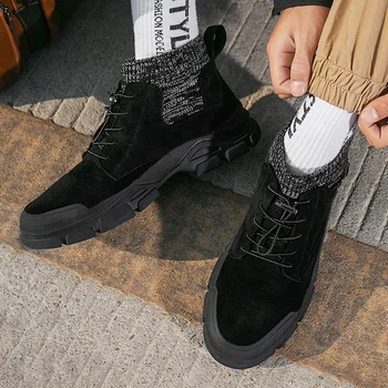 2019 novo blagovno znamko moške sneg škornji pozimi toplo, moške nogavice, čevlji čipke-up čevlji non-slip za moške jeseni in pozimi moške delo čevlji
