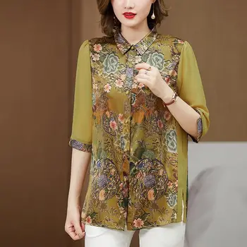 2022 kitajski letnik bluzo ženske tang bo ustrezala orientalski cvet tiskanja qipao vrh tradicionalnih vrhovi preprosto elegantno šifon ženske bluzo