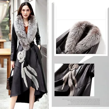 2022 Nove Jesensko Zimske Usnjene Suknji Ženske Mid-Dolgo Windbreaker Vrhnja Oblačila Umetno Mink Fox Fur Coats Dodaj Bombaž Usnjene Jakne