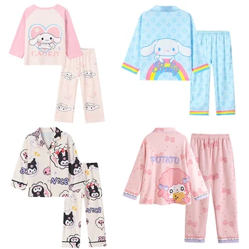 2022 Sanrios otroške Pižame Cinnamoroll Pomlad Jesen Bombaž Dolg Rokav Pižamo Kuromi Tanke Dekleta Loungewear Nastavite Pižami