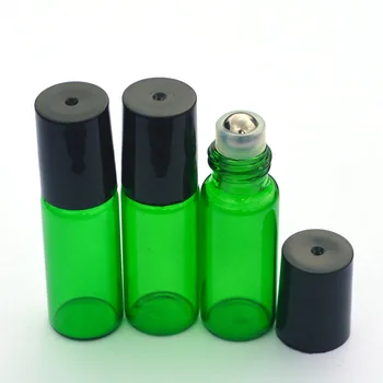 20pcs 5ml Prazne Zelene Roll Na Steklenici Vžigalnike Parfum Tekočine Eterično Olje Vzorec Jekla Roller Ball Steklenico Hitro