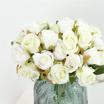 24 Kos Umetne Vrtnice Cvetje, Poročni Šopek Svile Cvetja Rose Ponaredek Cvetja za Dom Poročne svate Festival Dekor