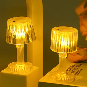 2pcs LED Kristalno Diamond Svetilka Postelji z gumbno Baterijo Branje Desk Luči Pregleden Lupini nočni omarici svetil za dnevno Sobo
