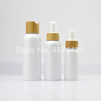 3 oz 5oz Bambusa losjon črpalka kape Prazne Povratne Steklenice Za Emulzija Šampon PET Plastenka Z Bambusa Skp In Belo Plastično Črpalko