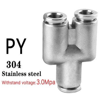 304 nerjaveče jeklo, kovinski PY tri-način hitri pnevmatski priključek za cev PU cevi 6 8 10 12 14 16 mm visoka odpornost na tlak