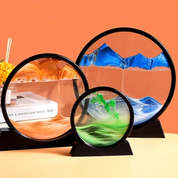 3D Globoko Morje Sandscape V Gibanju, ki se Gibljejo Pesek v slikah, Steklo 360° Zaslonu Teče Pesek Slikarstvo Home Office Soba Dekor Darila