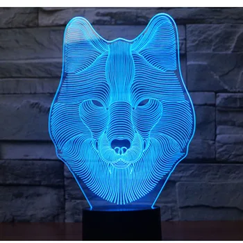 3D LED Nočna Lučka Volk Glavo s 7 Barv Svetlobe za Dom Dekoracija Žarnice Neverjetno Vizualizacija Optične Iluzije, Super