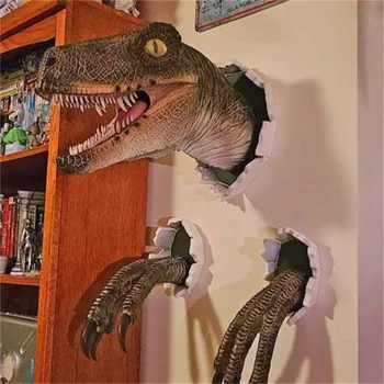 3D Stenske Dinozaver Okraski Dinozaver Simulacije Kip Figur Velociraptor Nastavite Smolo Stenske Nalepke Bar Doma Dekoracijo