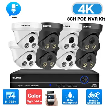 4K 8CH POE Omrežna Video Varnostni Sistem Barva Night Vision Prostem NVR Sistem Kamere 8MP CCTV Dome IP Video Nadzor Kit