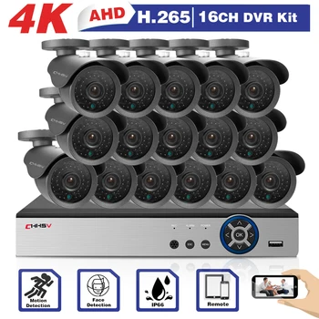 4K 8MP nadzorni Sistem 16CH H. 265+ XVR 16PCS IR-CUT Domov Zunanji Nepremočljiva Obraz Predvajanje P2P CCTV Video Nadzor Kompleti