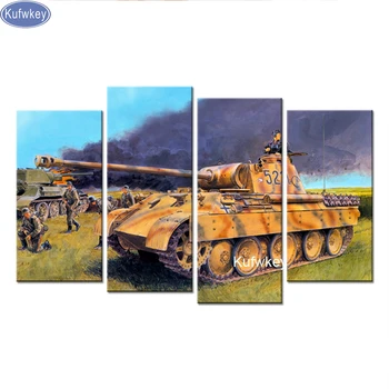 4PCS Vojne World of Tanks,diy Diamond Vezenje Sliko Okrasnih Triptiha Almaznaya Mozaik Navzkrižno Šiv Diamond Slikarstvo 5d