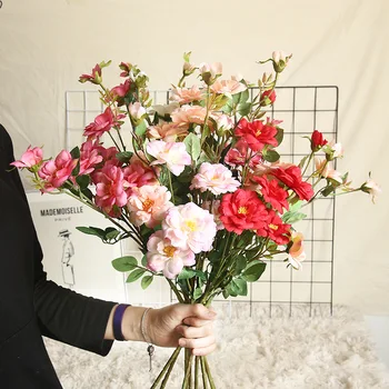 5 Cvet in 2 Bud Kitajski Rose Umetne Rože Svilene Rose Visoke Kvalitete za Dom Notranja Poročno Dekoracijo Pozimi Ponaredek Cvetje