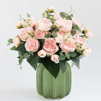 5 Vilice 9 Glavo Umetno Peony Tea Rose Camellia Svile Ponaredek Cvetje Za DIY Doma Vrt Poročna Dekoracija steni visi dekor