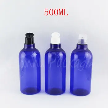 500 ML Modro Plastično Steklenico, Flip Top Cap , 500CC Prazno Kozmetični Kovček , Šampon / Losjon za Pakiranje Steklenica ( 14 PC/Veliko )