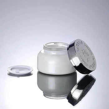 50pcs prazno 50 g belega stekla krema kozarec z bleščečo srebrno ABS pokrovom, steklene 50 gram kozmetični kozarec za smetane, 50 g kozarec prazen kozarec