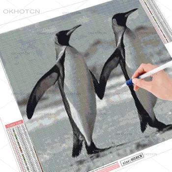 5D Diy Diamond Slikarstvo Nastavite Črno in Belo Pingvin Diamond Vezenje Živali Mozaik Navzkrižno Šiv Dekor za Dom