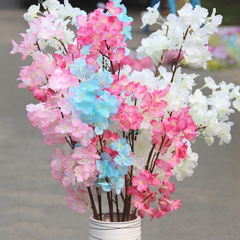 6pcs umetno Sakura cvet bouqutes&umetno Sakura Češnjev Cvet cvet šopke s tremi podružnicami