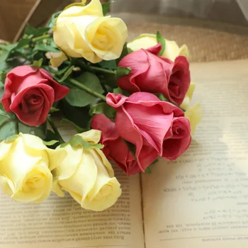 7Pcs PU Vrtnice Umetno Cvetje Veje Poročni Šopek Roko Občutek Pravi Dotik Cvetje Za Dekoracijo Doma Valentinovo Vrtnice