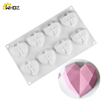 8-Votlini Diamond Ljubezen Srce-Oblikovane Silikonske Kalupe za Goba Sladice Čokoladni Mousse Sladica Bakeware Pecivo Plesni