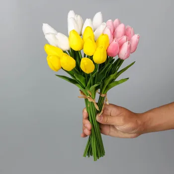 9pcs PU Tulipanov Šopek Pravi Dotik Umetno Cvetje za Dekoracijo Doma, Dnevna Soba Okraski Poročni Šopek Dekor Mariage Tulipani