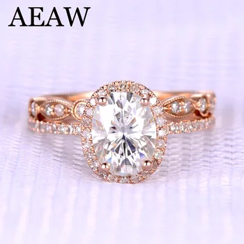 AEAW prepogniti Engagement&Poročni Moissanite Diamant Prstan iz Halo Obroč Resnično 10K/14K Zlato je Povečal za Ženske Test Postive