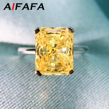 AIFAFA 100% S925 Sterling Srebro Peneče Ustvarili Moissanite Rumena Led Cvet Cut Diamond Gemstone Poročni Prstan Fine Nakit