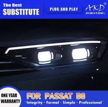 AKD Glave luči za VW Passat B8 LED Smerniki 2016-2019 Žarometi Passat B8 DRL Vključite Signal High Beam Angel Eye Objektiv Projektorja