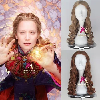 Alice Cosplay Lasuljo Filma Alica v Čudežni Dolge Kodraste Rjave Sintetičnih Las za Odrasle Alice Skozi Looking Glass +lasuljo skp