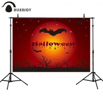 Allenjoy ozadje fotografije kri rdeča luna bat star mrtvo drevo pokopališče praznik Halloween party fotografijo, sliko za Ozadje