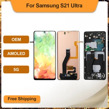 AMOLED Za Samsung Galaxy S21 Ultra OLED SM-G998B SM-G998B/DS OEM LCD Zaslon na Dotik, Računalnike Skupščine Zamenjava 100% Test Dobro