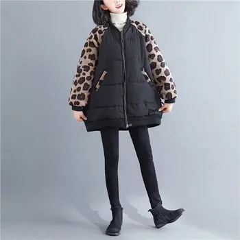 Aransue Pozimi Leta 2020 Novo Leopard Vzorec Žensk Zgosti Bombaž, Oblazinjeni Suknjič Moda Vrh Toplo Outwear Zadrgo Plašč