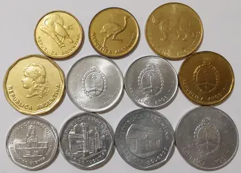 Argentina 1980-90 1/2 Cent-1000 Pesos11pieces/celoten Sklop Unc Pravi Original Zbiranje Kovancev