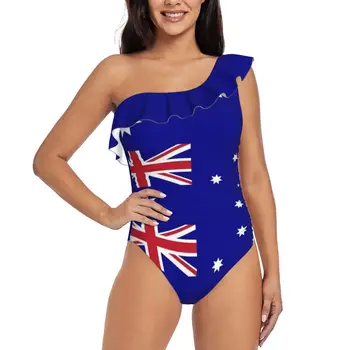 Avstralsko Zastavo-Standardne Barve Eno Ramo Ruffle Kopalke Enodelne Kopalke Ženske Kopalke Plaže Za Kopanje Nositi Zastavo