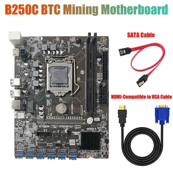 B250C Rudarstvo Matično ploščo S HD Na VGA Kabel+SATA Kabel 12 PCIE, Da USB3.0 GPU Režo LGA1151 Podporo DDR4 RAM Za BTC