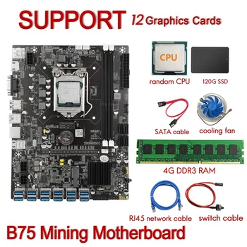 B75 USB-BTC Rudarstvo Motherboard CPU+Ventilator+120 G SSD+4G DDR3 RAM+RJ45 Omrežni Kabel+SATA Kabel+Stikalo Skladu LGA1155 DDR3 MSATA