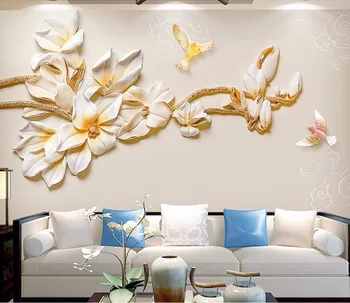 Bacaz Listov vzorec mavca olajšave freske 3D ozadje za stene, dnevna soba, TV ozadje stensko slikarstvo 3D cvet zidana dekor