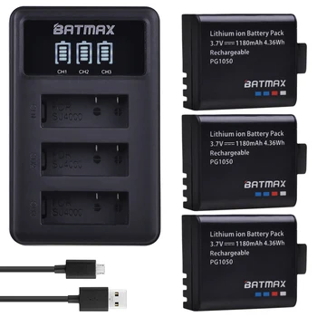 Batmax 3pc 1180mAh PG1050 Li-ionska Baterija+LED 3slots USB Polnilnik za Šport delovanje Fotoaparata SJCAM , EKEN H9 H9R H3 H3R H8PRO H8R
