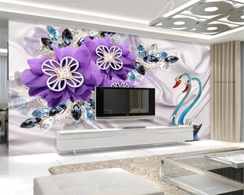beibehang stereo tapete za stene 3d luksuzni Swan vijolične rože, nakit, TV, spalnica, dnevna soba stenski de papel parede stene papirja