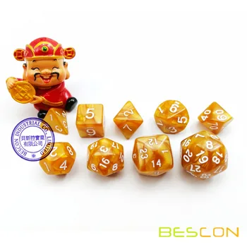 BESCON Paket 9pcs Polyhedral Kocke (9 Umrl v Set)- Vloga Igranje Igre, Kocke (RPG), - D4-D30 v Zlati Barvi