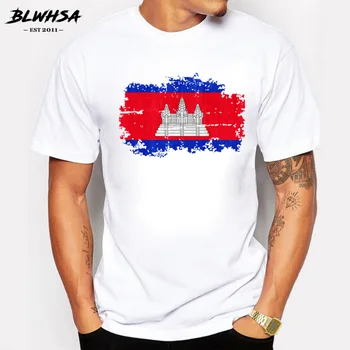 BLWHSA Nov Modni Hip Hop Moške Priložnostne Kambodža Nacionalno Zastavo Natisnjena Majica Bombaž Moške Obleke Poletje Kambodža T-Majice